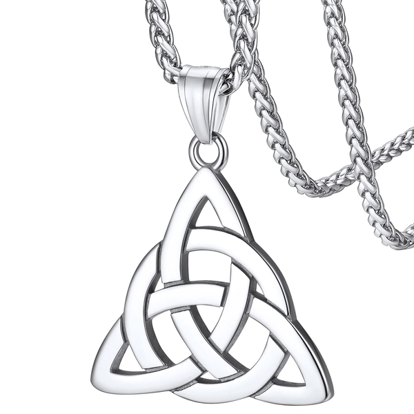 FaithHeart Anpassade irländska smycken keltisk treenighetsknut hänge halsband rostfritt stål pentagram/livets träd lycka berlock andliga gåvor för män kvinnor (presentförpackning ingår)