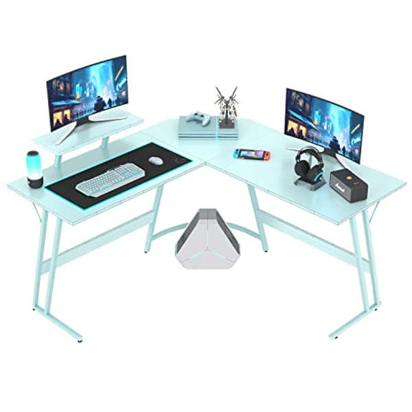 Homall L Shaped Gaming Desk Computer Corner Desk PC Gaming Desk Table with Large Monitor Riser Stand for Home Office Sturdy Writing Workstation (Blue, 51 Inch)
