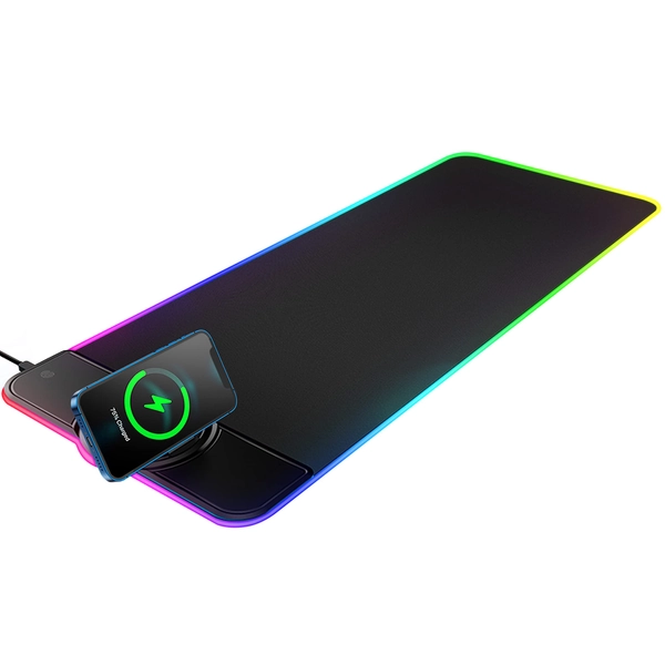 RGB Large Gaming Mouse Pad with Wireless Chargering, 15W LED Big Keyboard Mousepads Mat, Premium Microfiber Cloth, Non-Slip Base, Spill-Resistant Computer Desk Pad Mat,31.5" × 11.81"