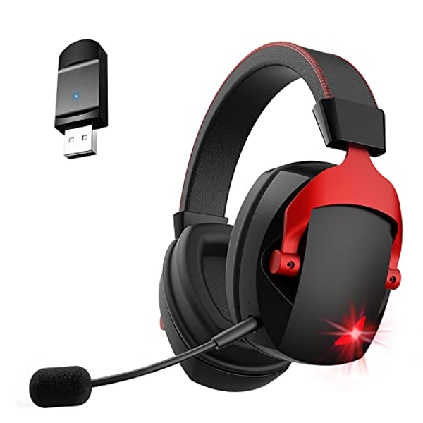 Wireless Gaming Headset, 2.4G Wireless Bluetooth USB Over Ear Headphones with 3.5mm Wired Jack & Detachable Noise Cancelling Mic & LED Light, Compatible with PC, PS4/5, MAC, Nintendo Switch, Mobile