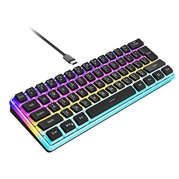 Snpurdiri 60% Wired Gaming Keyboard, Pudding Keycaps with Translucent Layer,RGB Ultra-Compact Mini Keyboard, Waterproof Small 61 Keys Keyboard for Office/Gaming(Black)