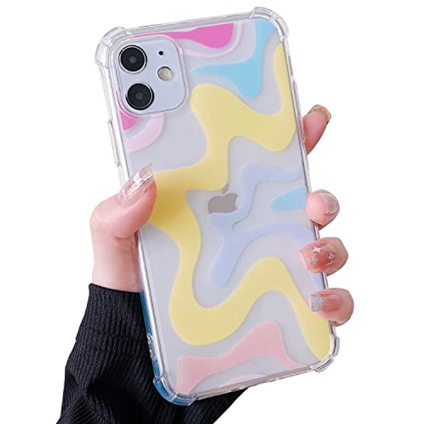 MINSCOSE Compatible with iPhone 11 Clear Case,Aesthetic Simple Color Mix Pattern Design,Slim Fit Case with Air-Guard Corners Shockproof Bumper Protection Soft TPU Flexible Cover for Women Girls-Yellow
