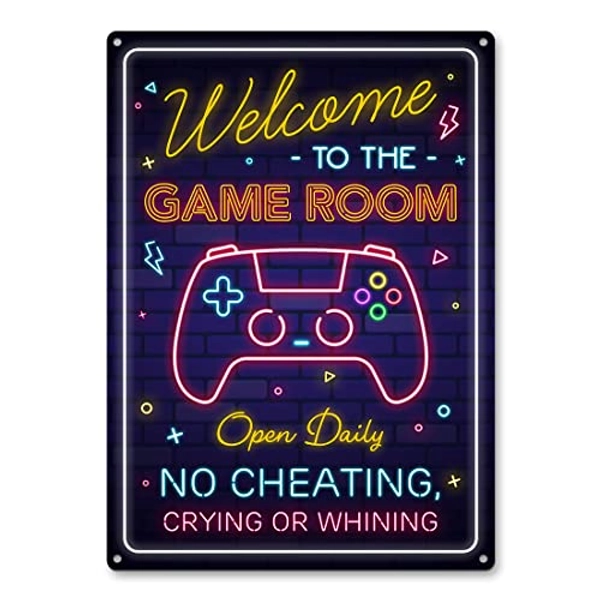 Gaming Room Metal Sign - Gamer Wall Decor For Boys Room, Bedroom Gamers Aluminum Rust Free 9" X 11", Pre-Drilled Holes, Weather Resistant
