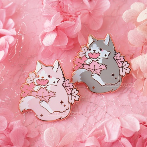 Sakura Dog Enamel Pin - Brown