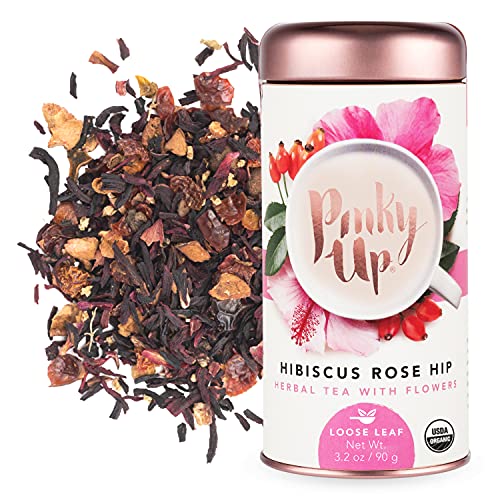Pinky Up Organic Hibiscus Tea Loose Leaf Rosehip Blend | Whole Leaf Dried Hibiscus Flower | Caffeine Free, Calorie & Gluten Free | 3.2oz / 90g Tin - 25 Servings - Hibiscus Rosehip - Tin Can