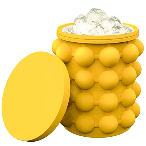 ALLADINBOX Ice Cube Mold Ice Trays, Large Silicone Ice Bucket, (2 in 1) Ice Cube Maker, Round,Portable (Yellow) - Yellow