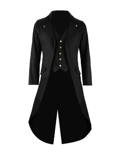 Mens Black Vintage Tailcoat Jacket Fancy Cool Cosplay Costume Robe - Black X-Large