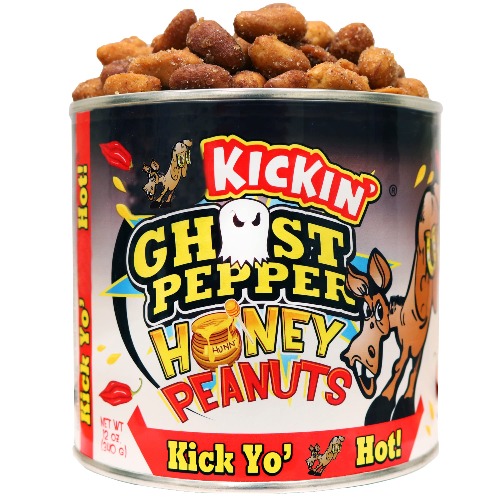KICKIN’ Ghost Pepper Spicy Hot Peanuts – 12oz - Ultimate Spicy Gourmet Gift Peanuts - Try if you dare!