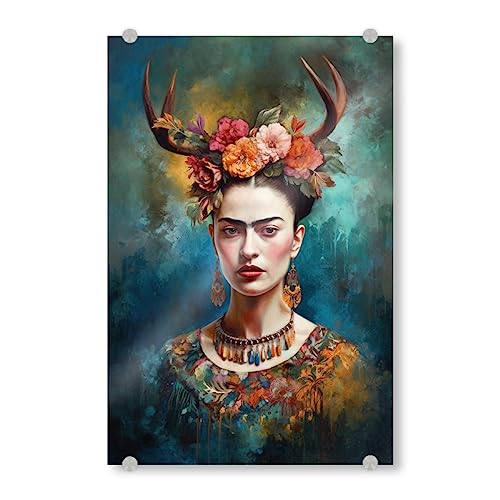 artboxONE Acrylglasbild 45x30 cm Floral Frida Floral Love - Bild wandbild Frida Kahlo - 45x30 cm