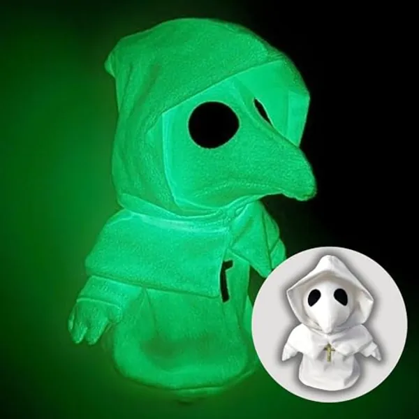 Uncommon Universe Plague Doctor Plush Toy - 10” Glow in The Dark Stuffed Animal - Cute Spooky White Horror Plush - Soft Monster Creepy Plushies - Ideal for Adults or Kids