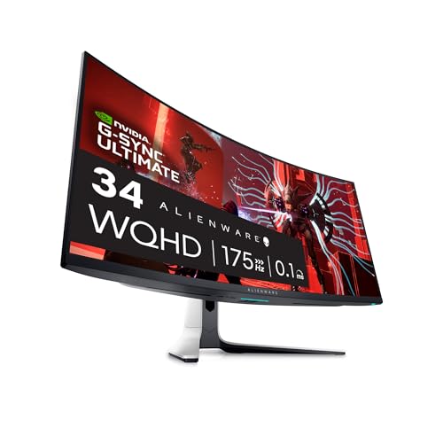 Alienware AW3423DW Curved Gaming Monitor 34.18 inch Quantom Dot-OLED 1800R Display, 3440x1440 Pixels at 175Hz, True 0.1ms Gray-to-Gray, 1M:1 Contrast Ratio, 1.07 Billions Colors - Lunar Light - 34 Inches - 175 Hz - AW3423DW