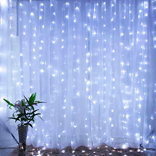 Brightown Hanging Window Curtain Lights 9.8 Feet Dimmable, Connectable with 300 Led, Remote, 8 Lighting Modes, Timer for Bedroom Wall Party Indoor Outdoor Decor, Pure White (Curtain is Not Included) - 10 ft - White