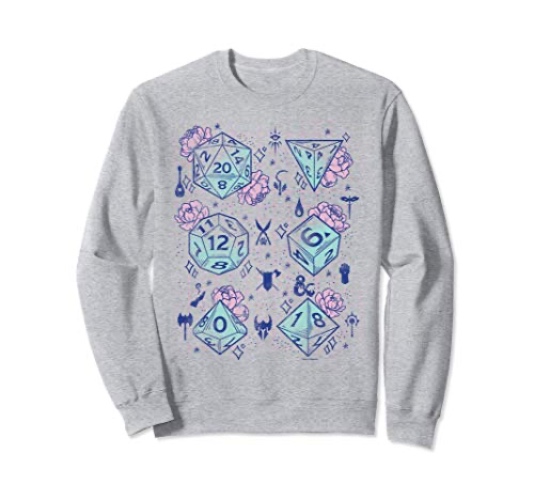 Dungeons & Dragons Floral Dice Grid Sweatshirt - Adult Unisex - Heather Grey - XX-Large
