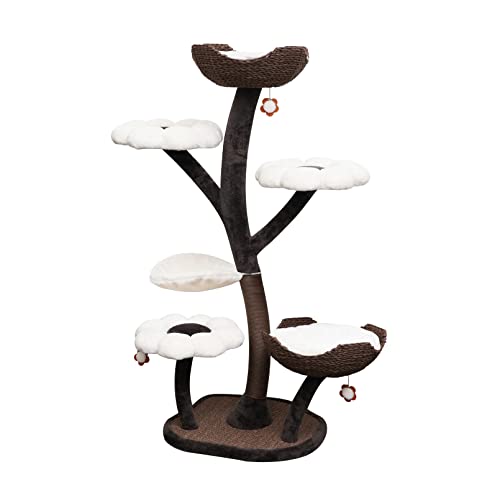 Catry Cat Tree - Woodowoodo - All-in-One Cat Tower with Cat Scratching Post, Cat Hammock, Hand Woven Paper Baskets, & Teasing Toy