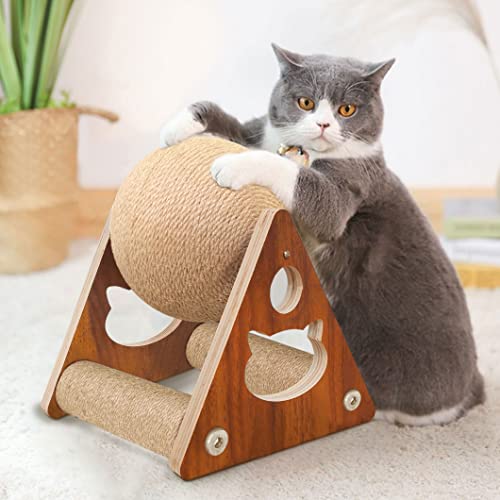 AGYM Cat Scratcher Toy, Natural Sisal Cat Scratching Ball, Cat Scratcher Toy with Ball, Scratching Ball for Cats and Kittens, Interactive Solid Wood Scratcher Pet Toy - Medium