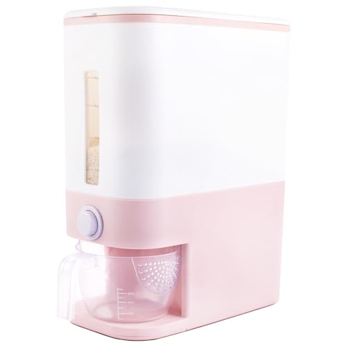 Rubtlamp 25 Lbs Pink Rice Dispenser, Plastic Food Storage Container, Large Rice Storage Container with Lid, Moisture Proof Household Cereal Dispenser Bucket, Sealed Grain Container Storage for Kitchen - Pink