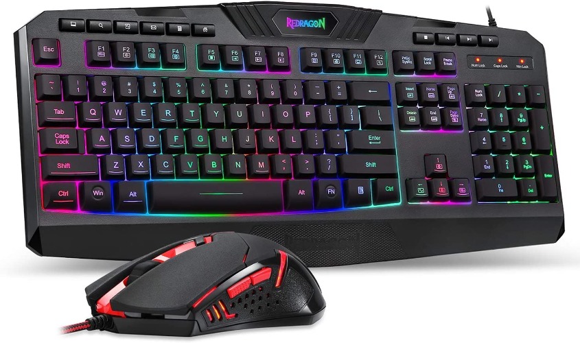 Redragon S101 Wired Gaming Keyboard and Mouse Combo RGB Backlit Gaming Keyboard with Multimedia Keys Wrist Rest and Red Backlit Gaming Mouse 3200 DPI for Windows PC Gamers (Black) - Black