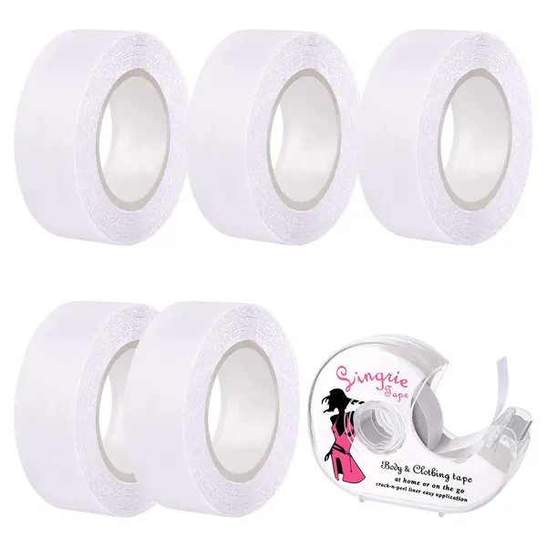 TUPARKA 6 Rolls Body Tape Double Sided Lingerie Tape Clothing Tapes for Dress Secret Bra Tape Butt Pads Nipple Cover, 30 Meters with Dispenser