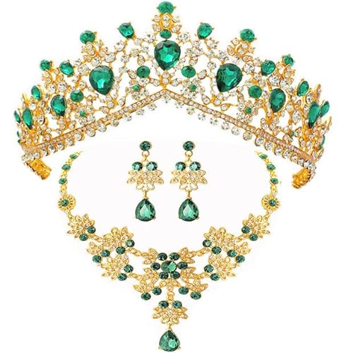 Crown Tiara, Crystal Rhinestone for Princess Bridal, Halloween christmas, Goddess, Queen, Wedding Festival Party, Hair Accessories for Women, andGold Headpiece - green