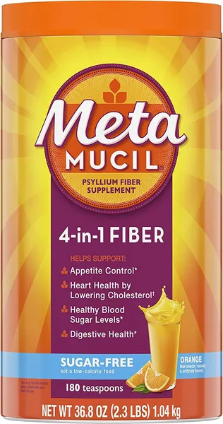 Metamucil Fiber Supplement, 180 Servings, 4-in-1 Psyllium Husk Powder, Orange Smooth Sugar Free, 36.8 Ounce, 2.3 Pound (Pack of 1)