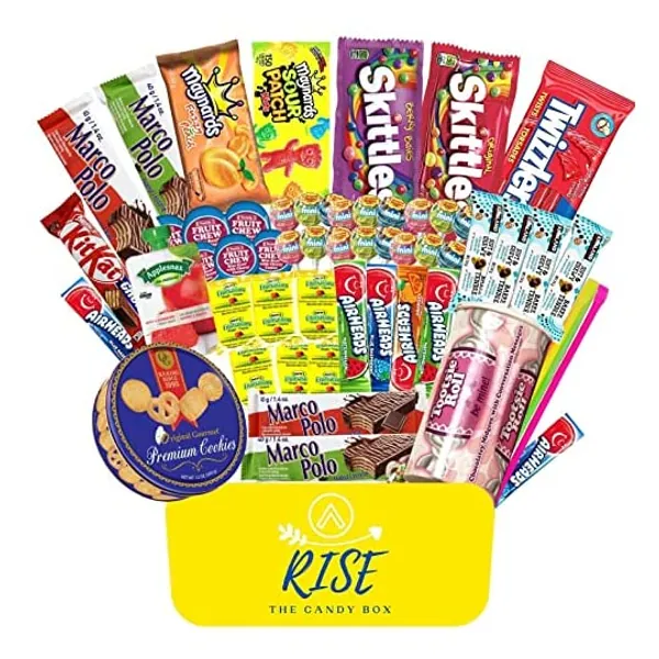 
                            Rise The Candy Box (40 Count - Full Size & Small Candies) - Assorted Bulk Candy - Gift Box Care Package for Adults, Teens and Kids - Get Well Soon Gift, Birthday Gift, Movie Night Snacks, Valentines Gift and Easter Gift (could include different flavors than advertised)
                        