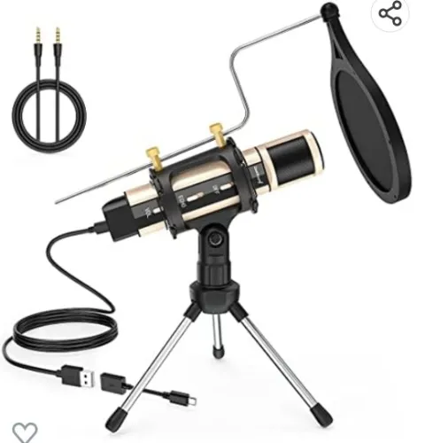 Amazon.com: ZealSound Studio Recording Microphone, Condenser Broadcast Microphone w/Stand Built-in Sound Card Echo Recording Karaoke Singing for Phone Computer PC Garageband Smule Live Stream & YouTube (Gold) : Musical Instruments