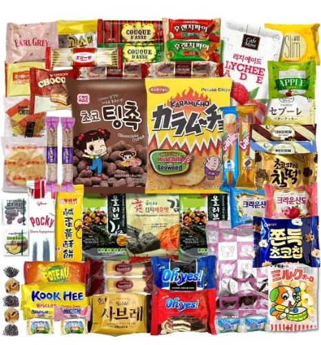 Amazon.com: Korean and Japanese Snack Box ( 45 Count) - Variety Assortment of Japanese Snacks and Korean Snacks chips cookie Treats for Kids Children College Students Adult Gift : Grocery & Gourmet Food