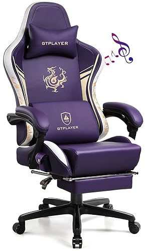 GTPLAYER Gaming Chair with Bluetooth Speakers and Footrest, Dragon Series Video Game Chair ，Heavy Duty Ergonomic Chair，Esports Gaming Chair，Computer Office Desk Chair by GTRACING (Purple) - Purple