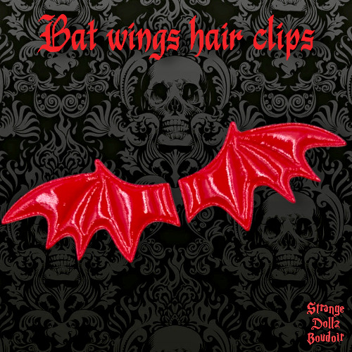 Red Bat wings hair clips, Succubus, Demon, Gothic Cosplay Harajuku, Halloween, Strange Dollz Boudoir