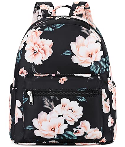 Girls Mini Backpack Womens Small Backpack Purse Teens Cute Floral Travel Backpack Casual School Bookbag (Black flower) - Black
