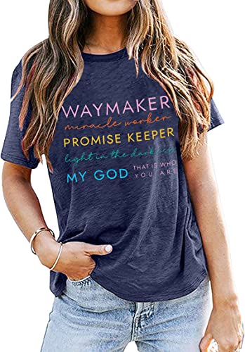 Womens Christian Shirts Faith Religious Gift Tshirt Casual Christians Inspirational Short Sleeve Tops - Dark Blue - X-Large