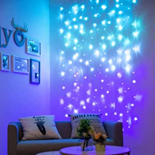 Curtain Lights for Bedroom Wall Light Up Curtains Led String Lights Turquoise Teal Blue Lavender Lilac Purple Twinkle Hanging Fairy Lights Unicorn Mermaid Kawaii Sanrio Teen Room Decor for Girls - 180LED