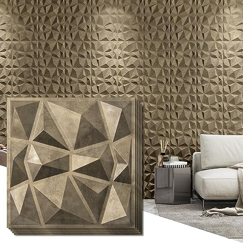 Art3d Decorative 3D Wall Panels in Diamond Design, 12"x12" Antique Gold (33 Pack) - Antique Gold