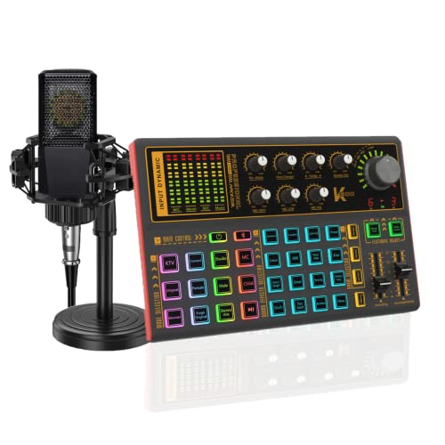 K300 Sound Effects Board Set, LED Light Voice Changer Sound Card with Multiple Sound Effects - Podcast Equipment Bundle for Live Streaming/Laptop Computer Vlog/Living Broadcast YouTube or TikTok - AM200-K300S