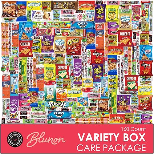 Snack Box Care Package - Snacks Variety Pack Gift - Chips, Candy, Cookies, Crackers Bulk Assortment (160 Count)