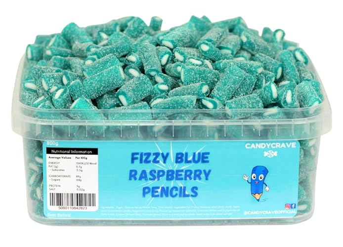 Monmore Confectionery Candycrave Blue Raspberry Pencils Tub, 800 g (Pack of 1)