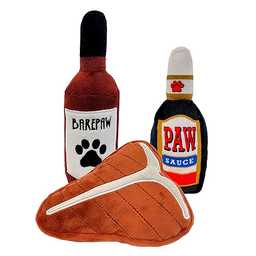 TONBO Date Night Combo - Crinkle Plush Cute Dog Toys, Steak, Wine, Sauce