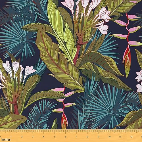 Floral Upholstery Fabric for Chairs, Palm Leaves Outdoor Fabric by The Yard, Hawaiian Tropical Botanical Flower Decorative Fabric, Upholstery and Home DIY Projects, Teal Pink, 5 Yards - Multi 25 - 5 Yards