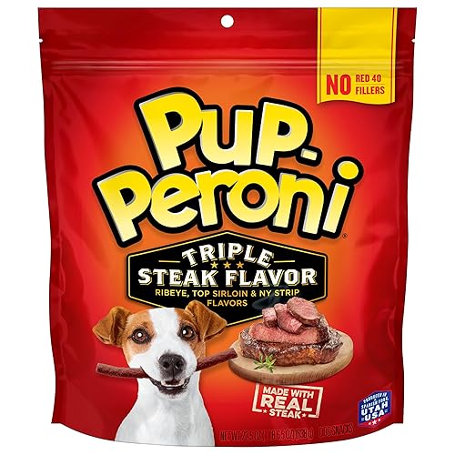 Pup-Peroni Dog Treats, Triple Steak Flavor, 22.5 Ounce, Ribeye, Top Sirloin, NY Strip Flavors - Triple Steak - 1.41 Pound (Pack of 1)