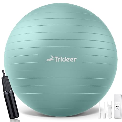 Trideer Yoga Ball - Exercise Ball for Workout pilates Stability - Anti-Burst and Slip Resistant for physical therapy, Birthing, Stretching & Core Workout, Office Ball Chair, Flexible Seating, Home Gym - mint green - L(23-26ines/58-65cm)