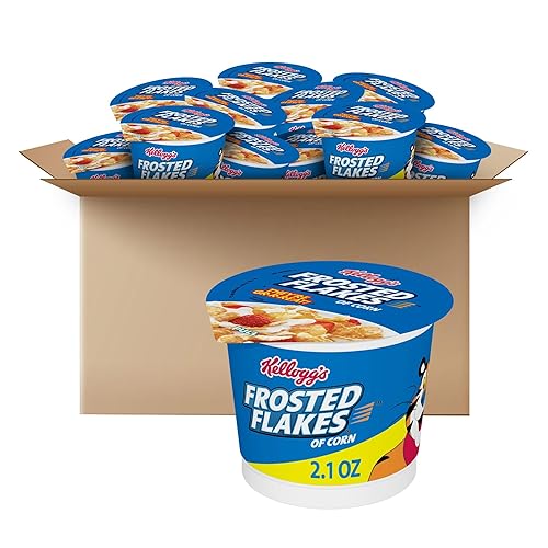 Kellogg's Frosted Flakes Breakfast Cereal Cups, 8 Vitamins and Minerals, Kids Snacks, Original, 25.2oz Case (12 Cups)