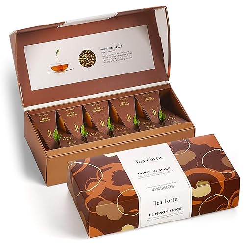 Tea Forte Pumpkin Spice Black Tea Petite Presentation Box Tea Samplers, 10 Handcrafted Pyramid Tea Infusers - Pumpkin Spice