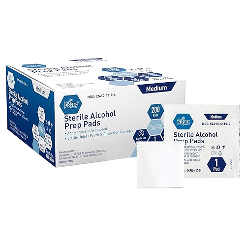MED PRIDE 200 Sterile Prep Pads – Medical-Grade Antiseptic Sterile Alcohol Pads, Individually Wrapped, Medium Square, 2-Ply - 200 Count (Pack of 1)