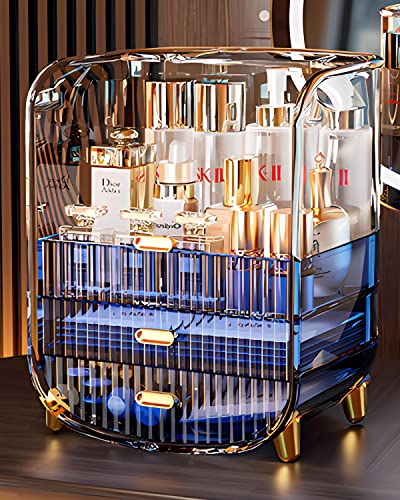 Makeup Organizer, Large Capacity Cosmetics Makeup Organizer for Vanity, Dustproof Waterproof Cosmetics Display Case with Drawers for Skincare, Lipstick, Brushes and Jewelry (Klein Blue) - Klein Blue