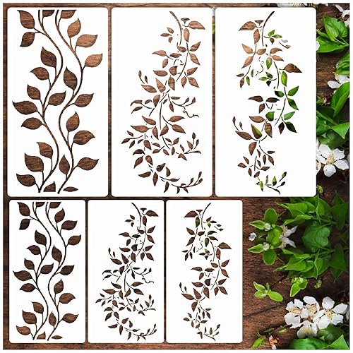 yhslmh Large Vine Stencils for Painting on Wood Wall 16 Inch Reusable Branches Layering Leaf Leaves Stencils for Crafts Canvas Furniture Wall Drawing Card Making Pattern Decorative (6 Large Vine) - 6 large vine