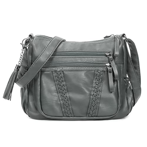 VOLGANIK ROCK Crossbody Bag for Women with Tassel Ladies Soft PU leather Purses and Handbag Pocketbooks - Grey