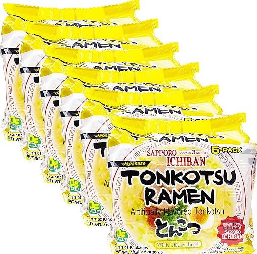 Sapporo Ichiban Ramen Artificially Flavored Tonkotsu, 18.5 Ounce, 30 packs of noodles (5x6). - 18.5 Ounce (Pack of 6)