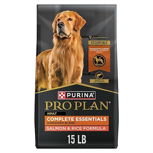 Purina Pro Plan Complete Essentials Shredded Blend Salmon and Rice Dog Food Dry Formula with Probiotics for Dogs - 15 lb. Bag - 15 Pound (Pack of 1)