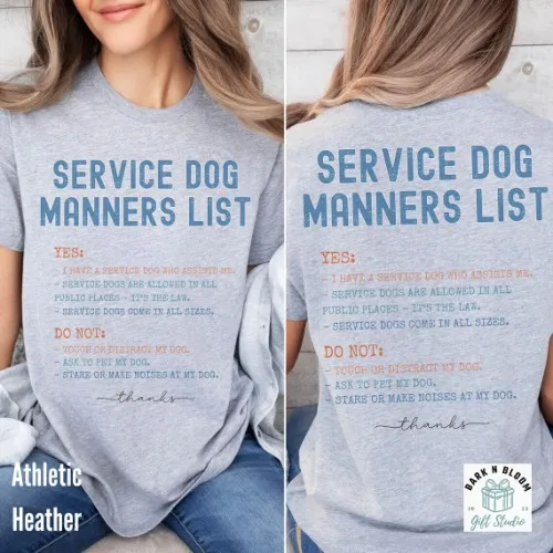 (Athletic Heather) Service Dog Manners Shirt Front and Back Both Sides Lightweight T-shirt Service Dog Gift Mobility Assistance Guide Dog Hearing Dog Diabetic - Etsy