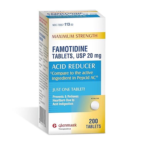 Glenmark Original Strength Famotidine Tablets, 20 mg, Acid Reducer for Heartburn Relief, 200 Count - 200 Count